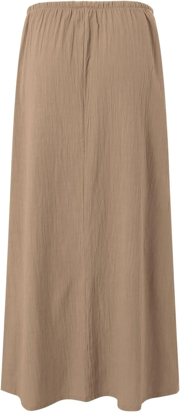 Maxi Skirts for Women 2025,Trendy Summer Comfy Drawstring Waist A Line Linen Skirt Vacation Boho Long Flowy Skirts
