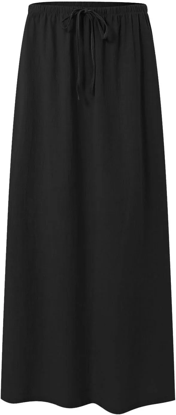 Maxi Skirts for Women 2025,Trendy Summer Comfy Drawstring Waist A Line Linen Skirt Vacation Boho Long Flowy Skirts