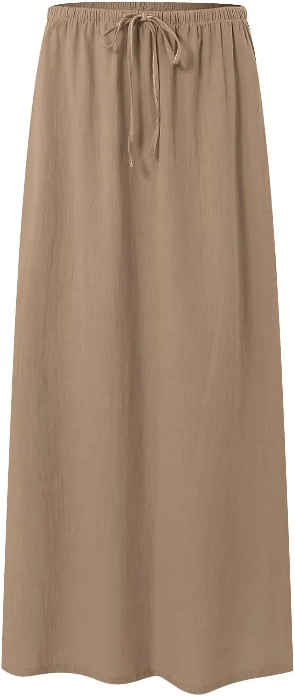 Maxi Skirts for Women 2025,Trendy Summer Comfy Drawstring Waist A Line Linen Skirt Vacation Boho Long Flowy Skirts