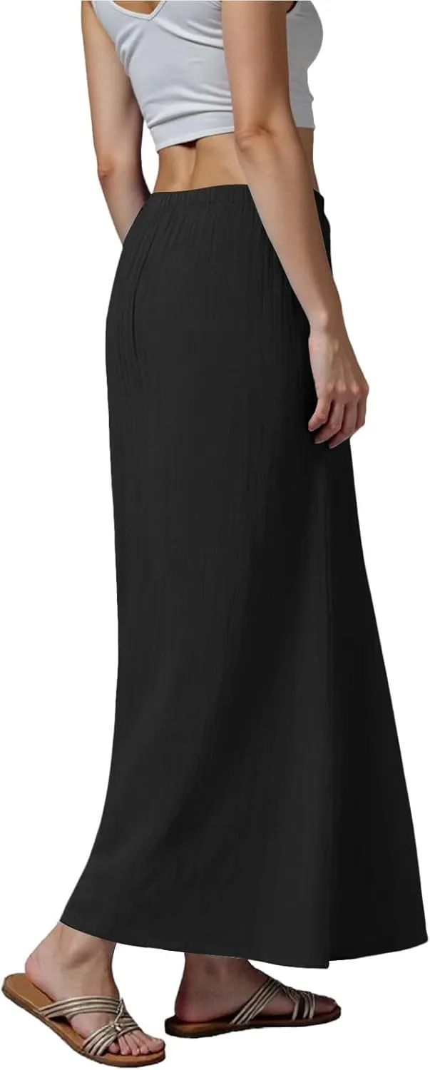 Maxi Skirts for Women 2025,Trendy Summer Comfy Drawstring Waist A Line Linen Skirt Vacation Boho Long Flowy Skirts