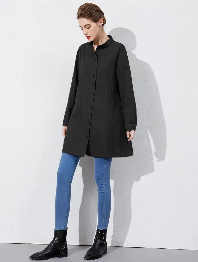 Minibee Women's Oversized Button Down Shirts Long Sleeve Cotton Linen Light Blouse Jacket With Pockets