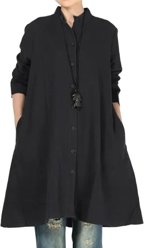Minibee Women's Oversized Button Down Shirts Long Sleeve Cotton Linen Light Blouse Jacket With Pockets