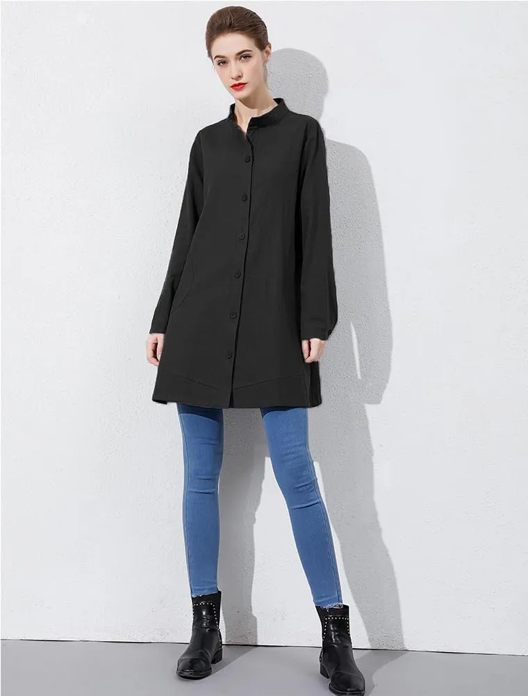 Minibee Women's Oversized Button Down Shirts Long Sleeve Cotton Linen Light Blouse Jacket With Pockets