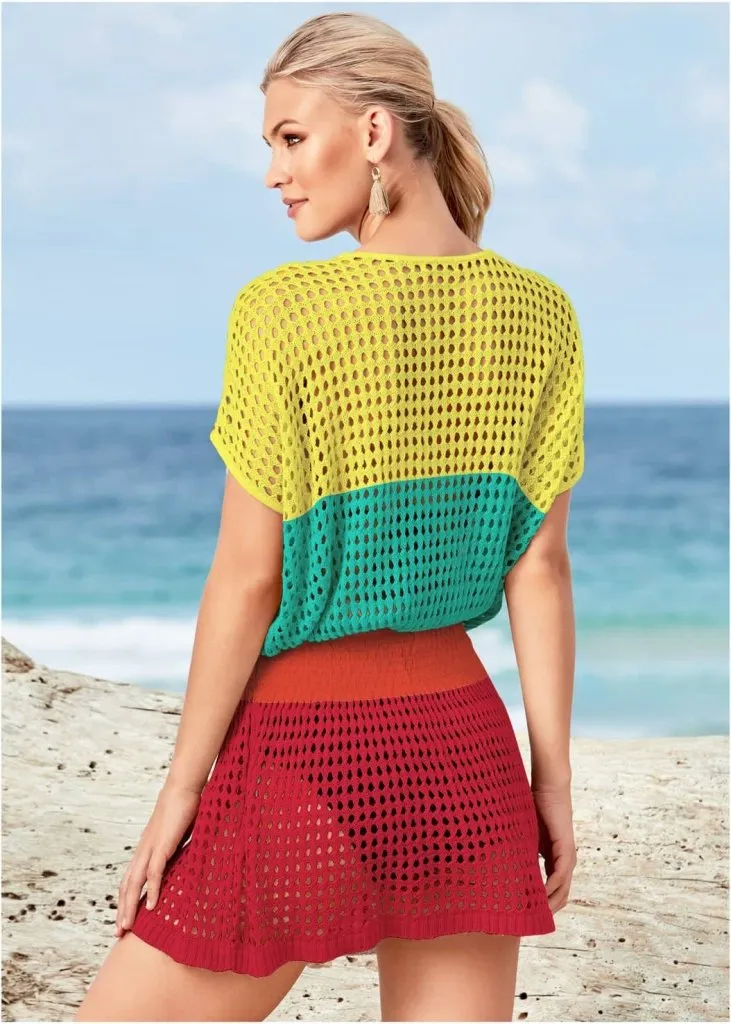 Multicolor Women's Crochet Top Beach Cover Up