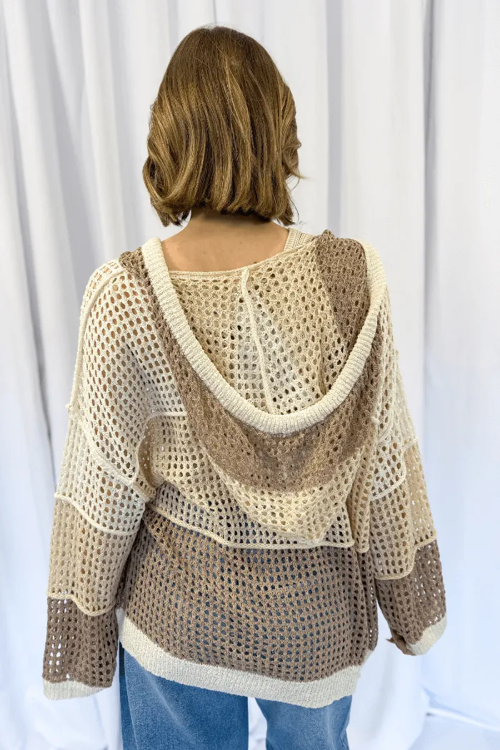 Oversized Hooded Open Knit Top