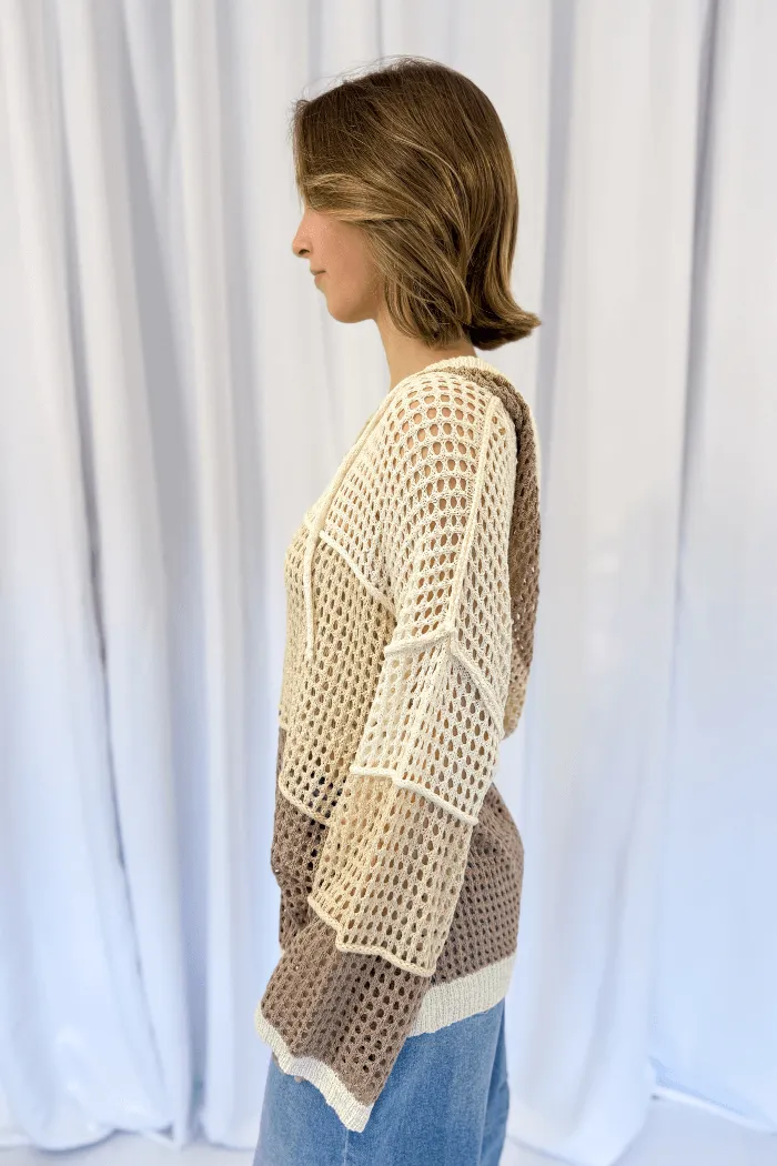 Oversized Hooded Open Knit Top
