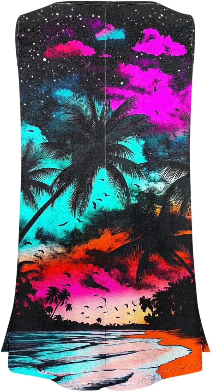 Plus Size Tank Tops Women Sunshine Graphic Sleeveless Vintage Travel Vacation Tops Summer Beach Shirts Hide Belly Tees