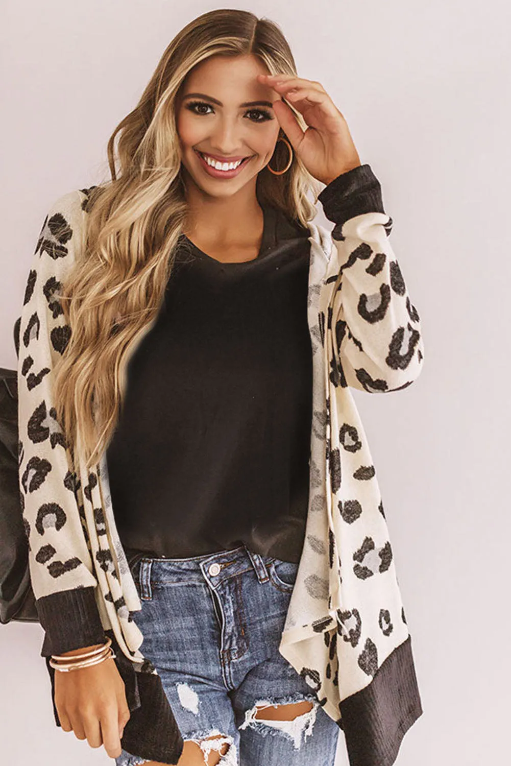 Print Hooded Open Front Cardigan