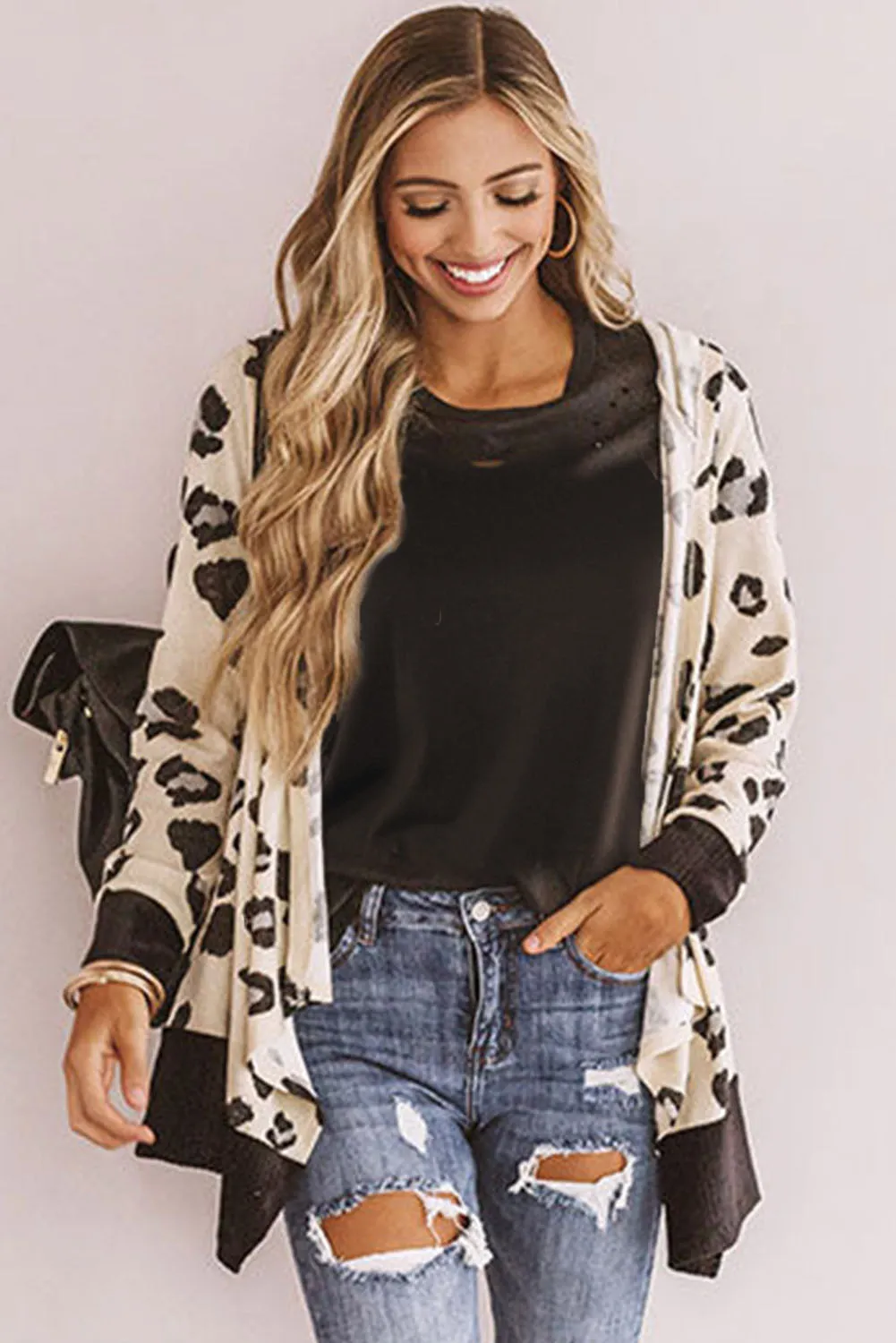 Print Hooded Open Front Cardigan