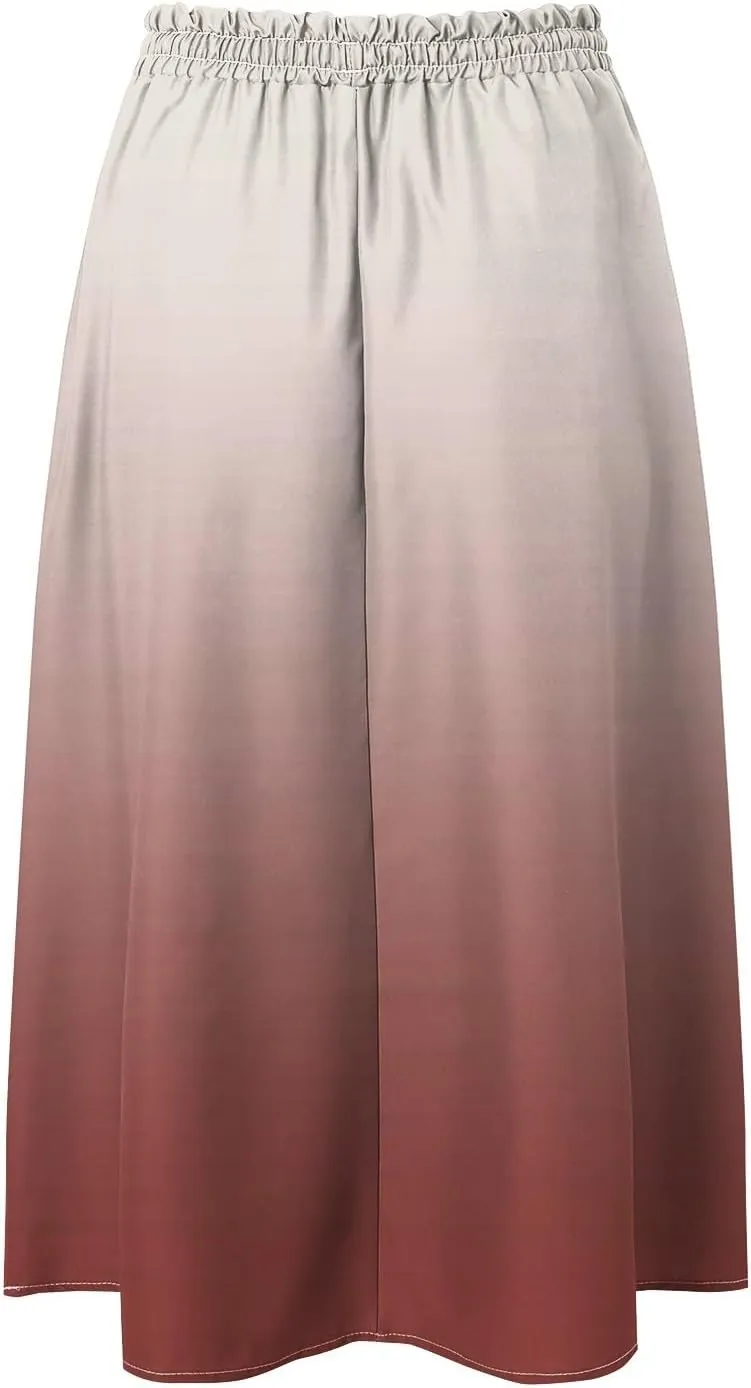 Rvidbe Skirts for Women Midi Length Pleated High Waisted Casual Below Knee Skirts with Pockets Gradient Print A-Line Skirts