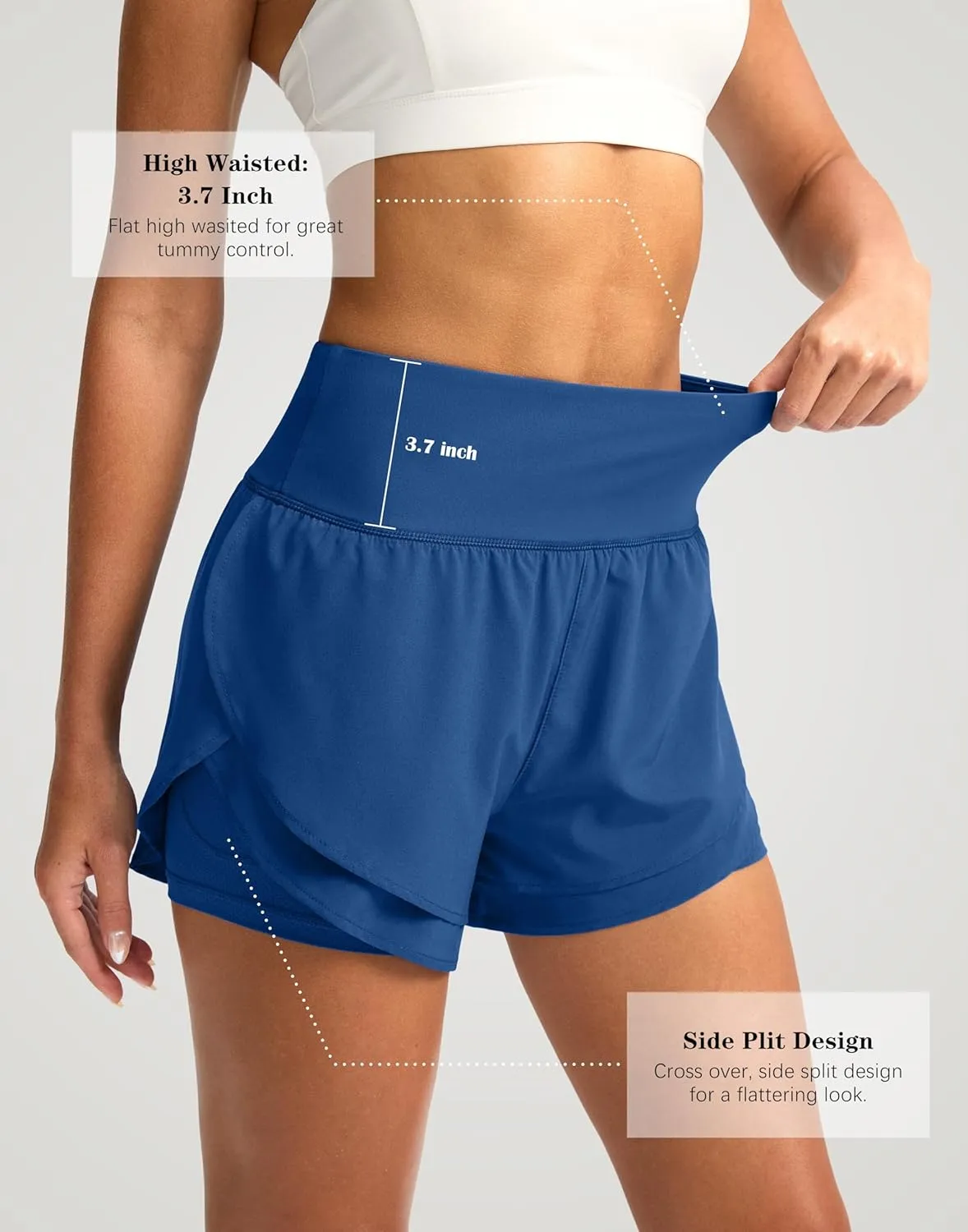 SANTINY Women's 2 in 1 Running Shorts with Pockets 3" High Waisted Exercise Workout Athletic Shorts for Women with Liner
