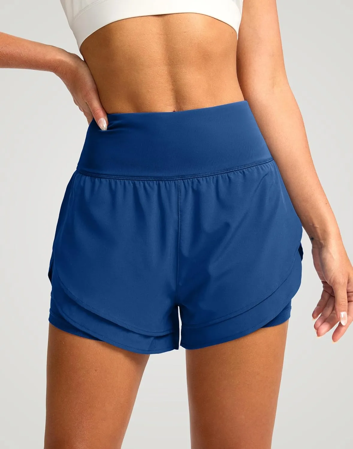 SANTINY Women's 2 in 1 Running Shorts with Pockets 3" High Waisted Exercise Workout Athletic Shorts for Women with Liner