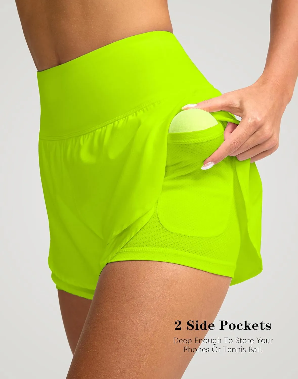 SANTINY Women's 2 in 1 Running Shorts with Pockets 3" High Waisted Exercise Workout Athletic Shorts for Women with Liner