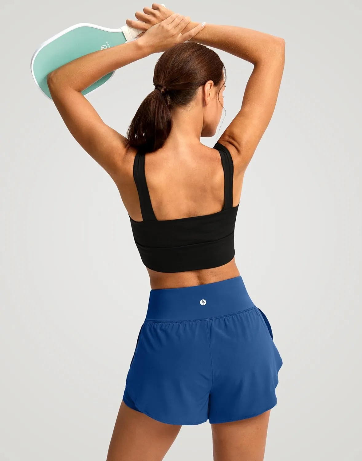 SANTINY Women's 2 in 1 Running Shorts with Pockets 3" High Waisted Exercise Workout Athletic Shorts for Women with Liner