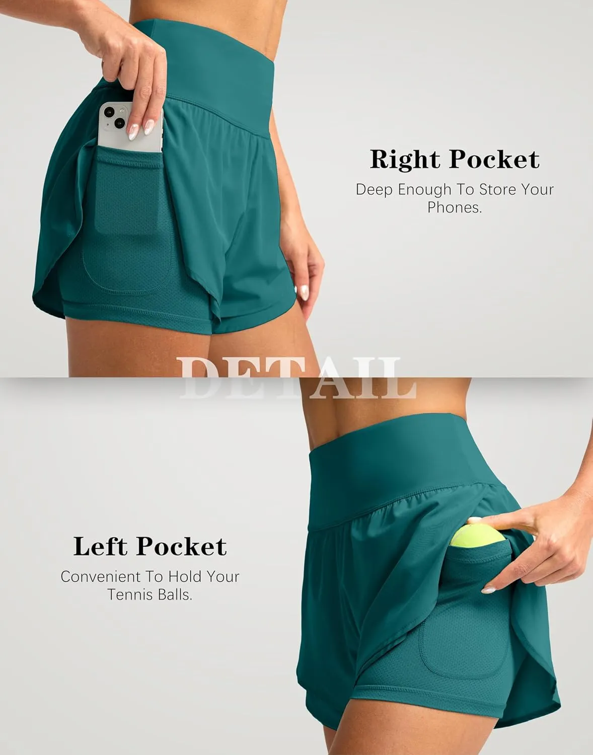 SANTINY Women's 2 in 1 Running Shorts with Pockets 3" High Waisted Exercise Workout Athletic Shorts for Women with Liner