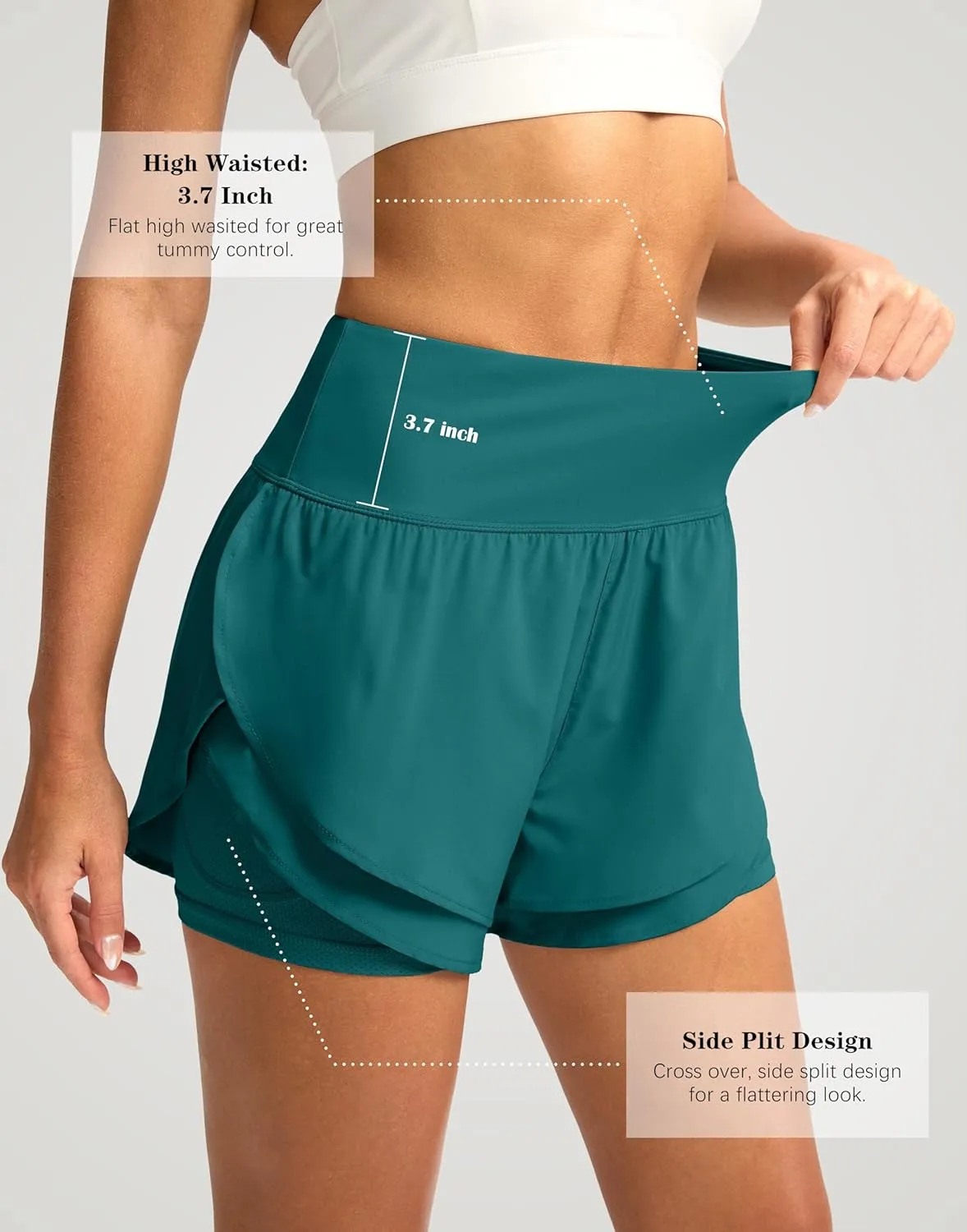 SANTINY Women's 2 in 1 Running Shorts with Pockets 3" High Waisted Exercise Workout Athletic Shorts for Women with Liner