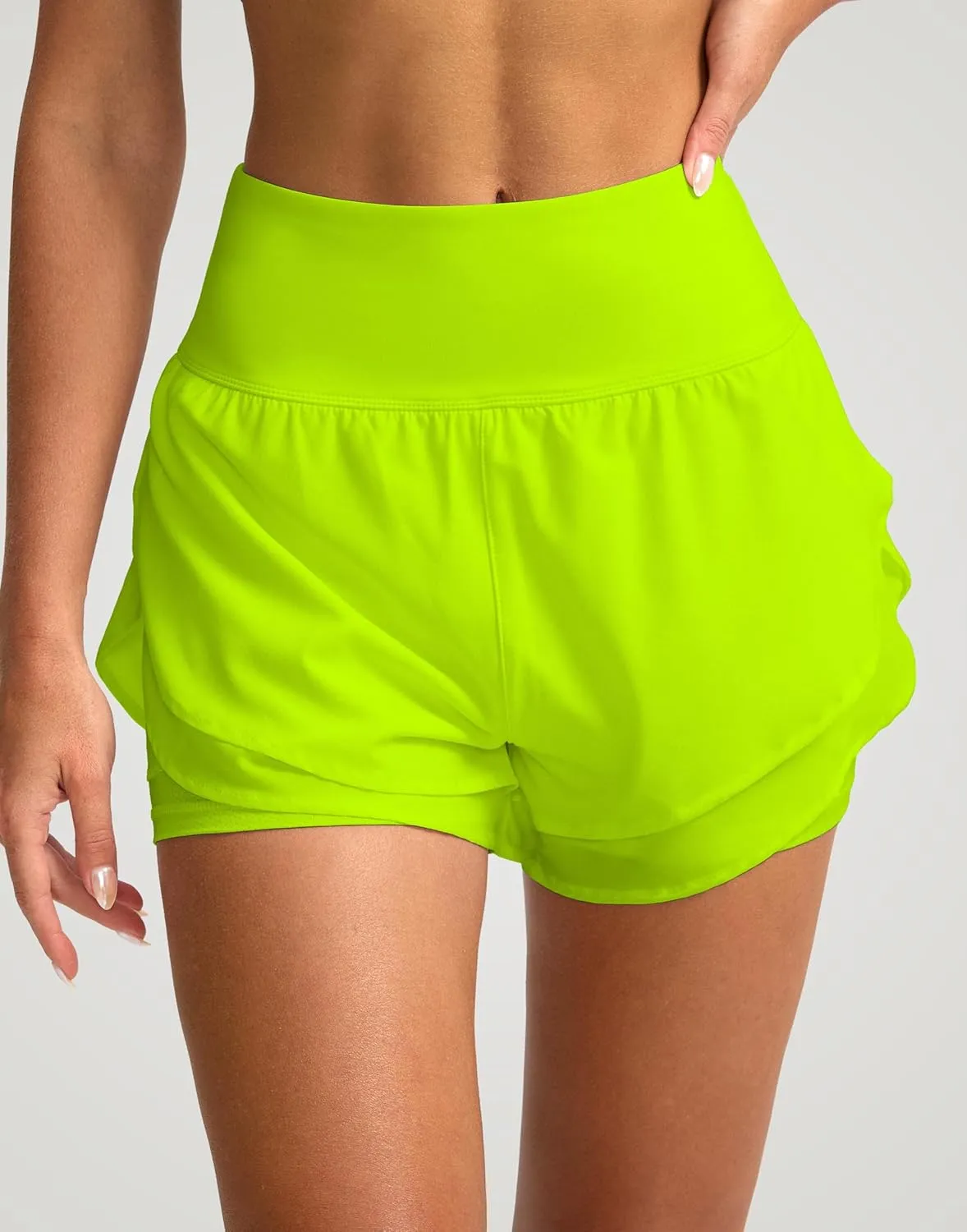 SANTINY Women's 2 in 1 Running Shorts with Pockets 3" High Waisted Exercise Workout Athletic Shorts for Women with Liner