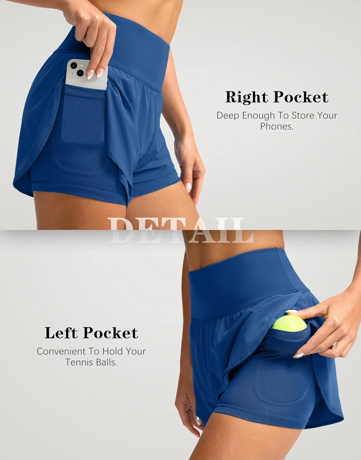 SANTINY Women's 2 in 1 Running Shorts with Pockets 3" High Waisted Exercise Workout Athletic Shorts for Women with Liner