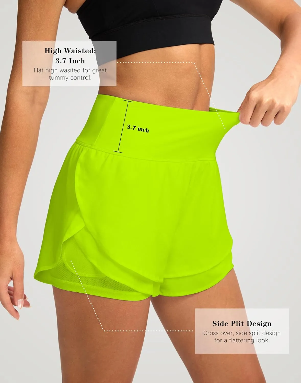 SANTINY Women's 2 in 1 Running Shorts with Pockets 3" High Waisted Exercise Workout Athletic Shorts for Women with Liner