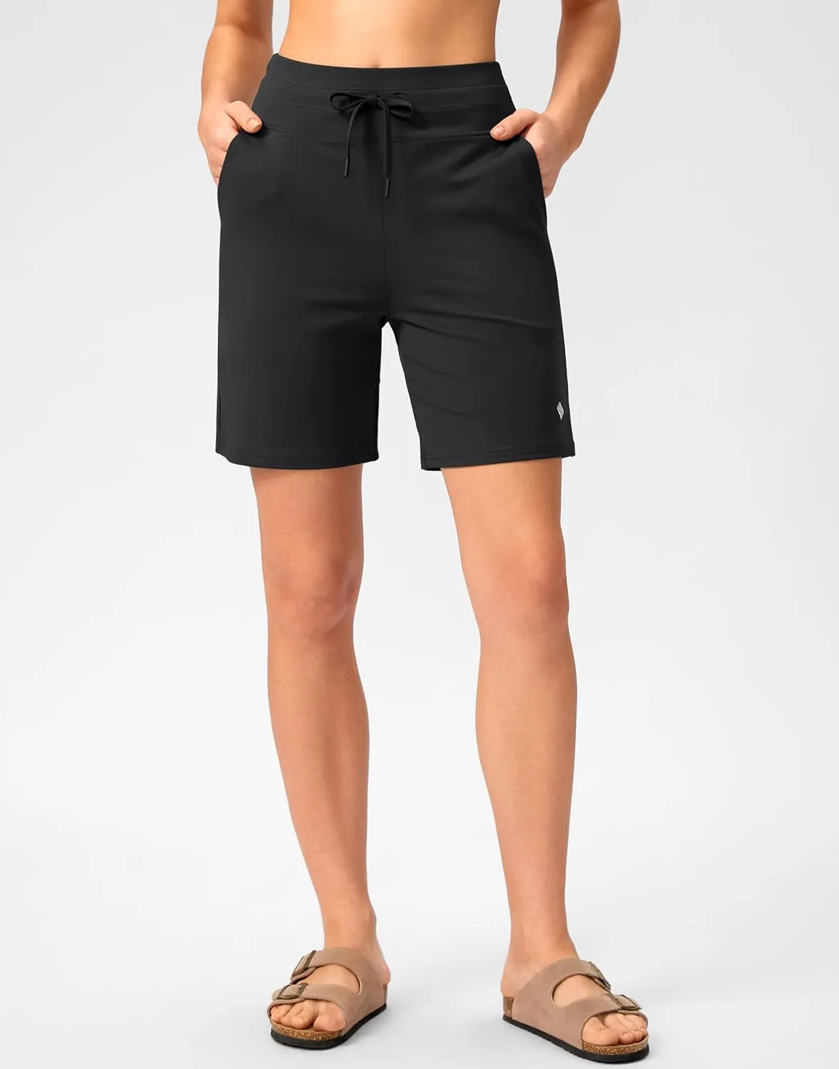 SANTINY Women's 7'' Athletic Long Shorts with Pockets High Waisted Running Workout Bermuda Shorts for Women Walking Casual