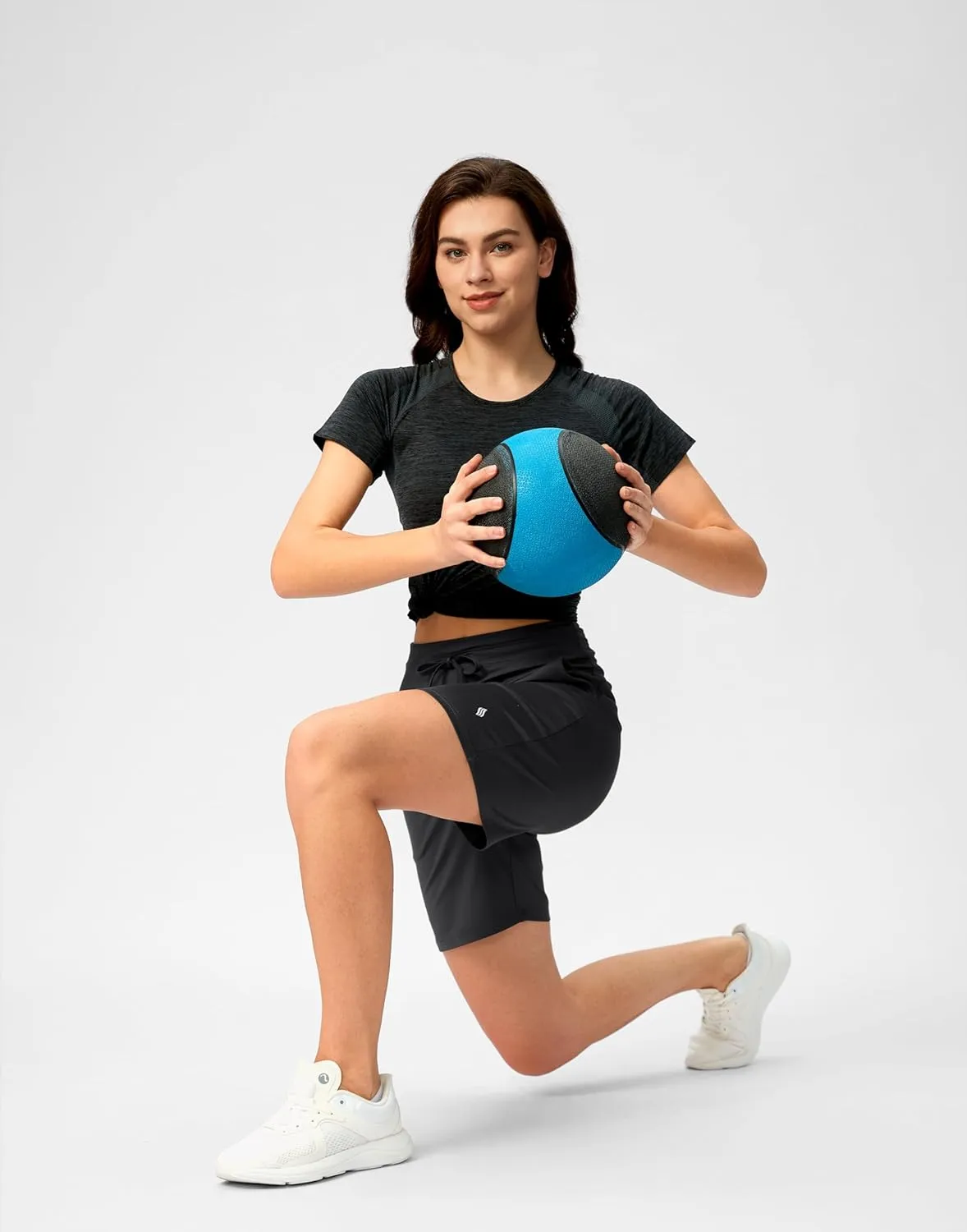 SANTINY Women's 7'' Athletic Long Shorts with Pockets High Waisted Running Workout Bermuda Shorts for Women Walking Casual