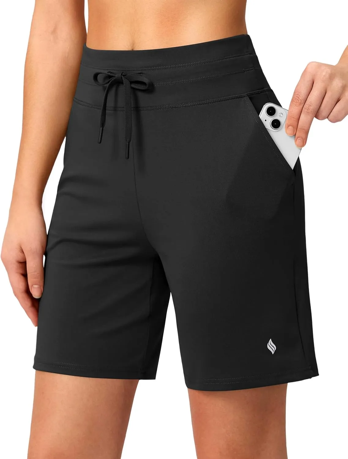 SANTINY Women's 7'' Athletic Long Shorts with Pockets High Waisted Running Workout Bermuda Shorts for Women Walking Casual