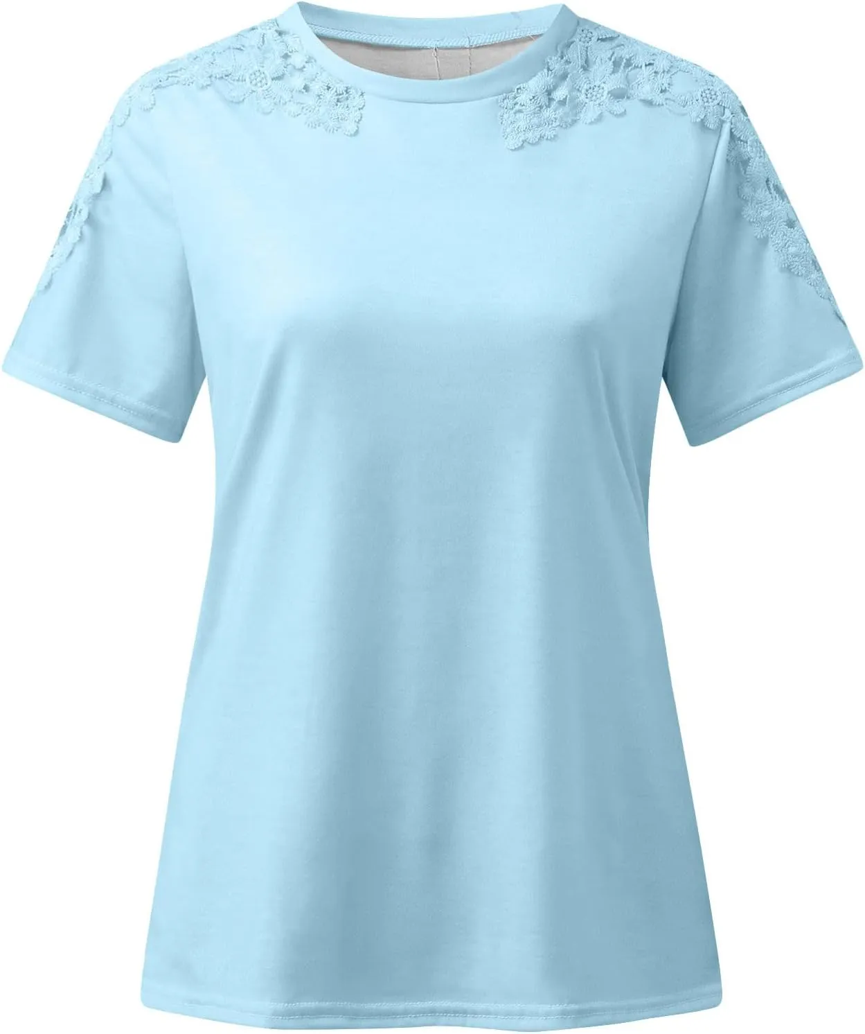 SMIDOW Boho Lace Crochet Short Sleeve Tops for Women Sexy Elegant Summer t Shirt Solid Dressy Casual Blouse Plus Size