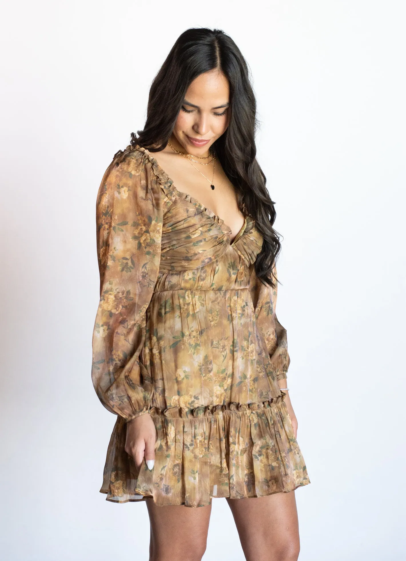 Soft Moments Brown Floral Mini Dress
