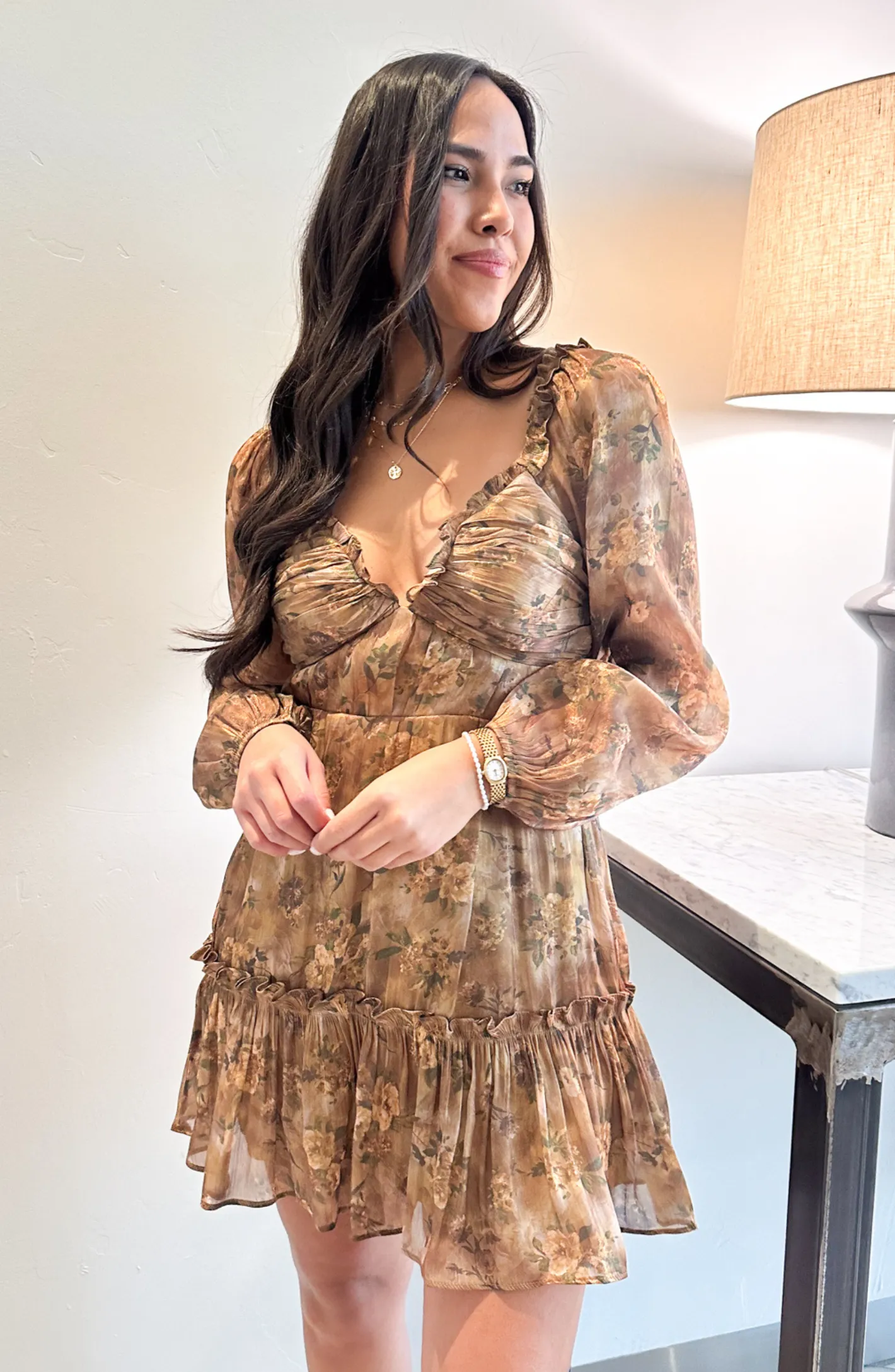 Soft Moments Brown Floral Mini Dress