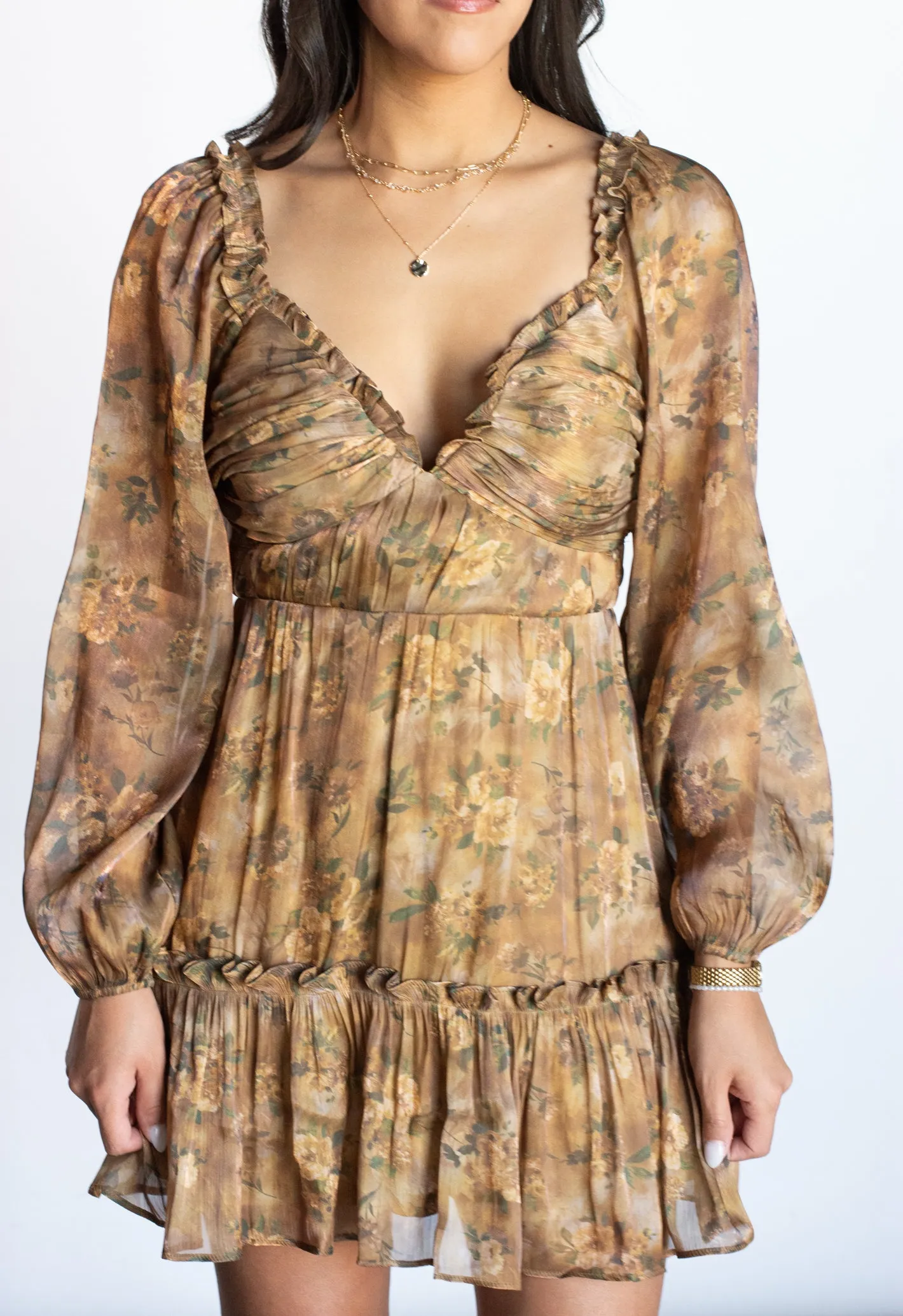 Soft Moments Brown Floral Mini Dress