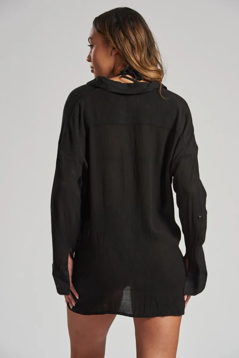 South Beach Black Crinkle Beach Shirt