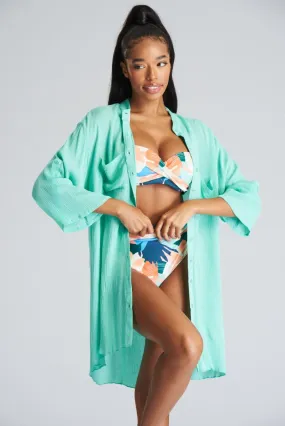 South Beach Mint Crinkle Long Length Beach Shirt