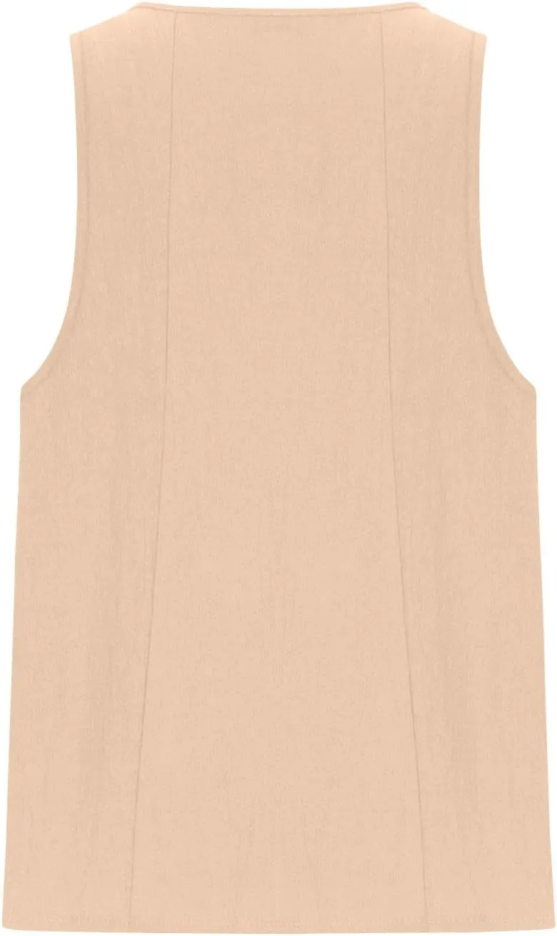 Tank Tops Women Trendy Printed Cotton Linen Blouses Casual Round Neck Sleeveless Shirts Summer Beach Shirt