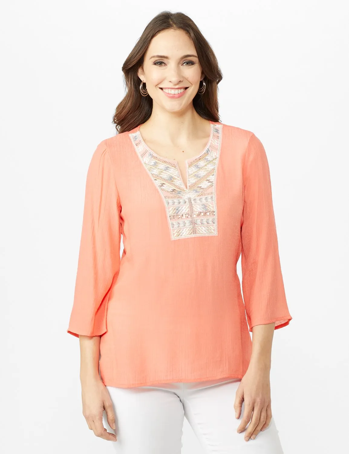 Textured Tunic Embroidered Blouse