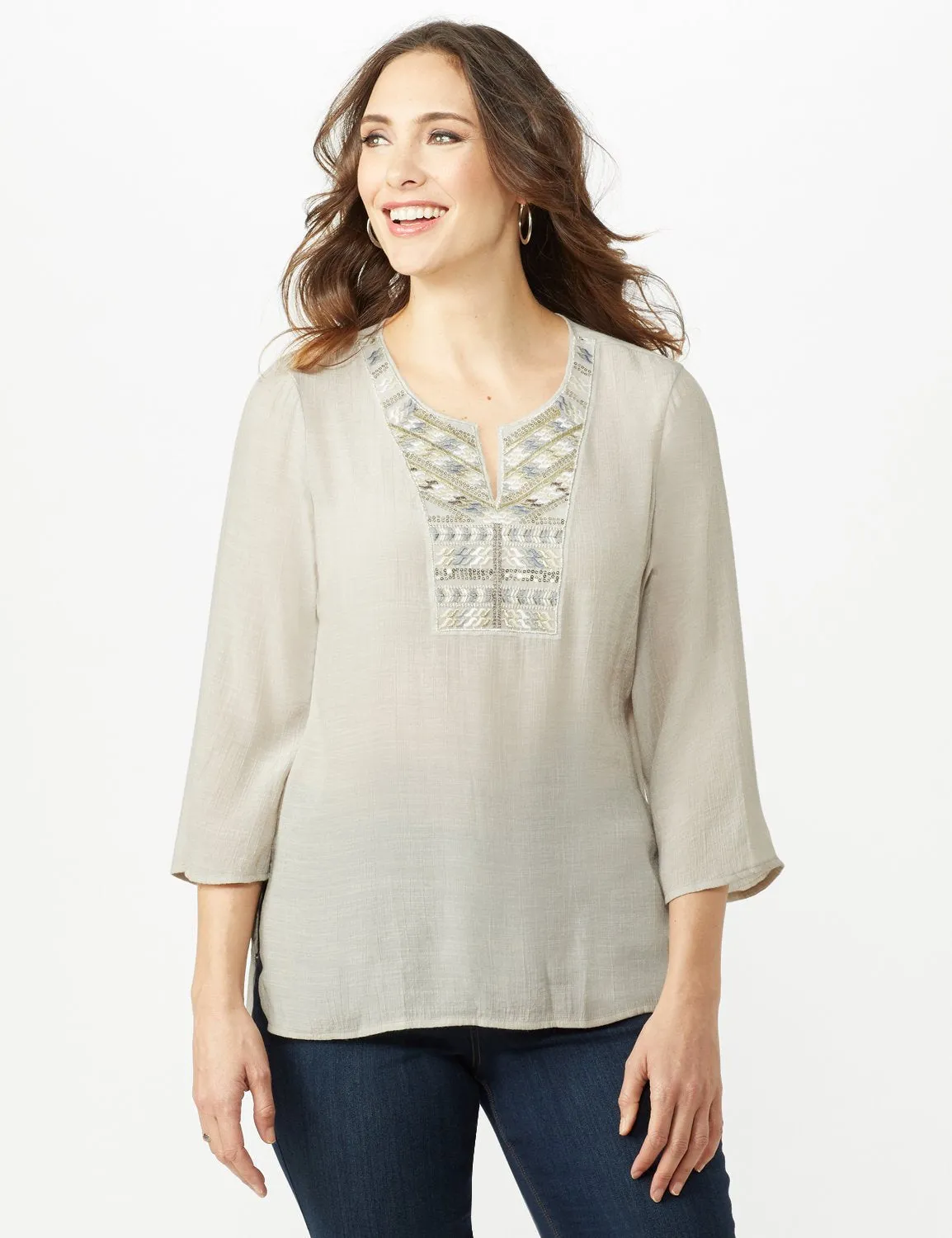 Textured Tunic Embroidered Blouse