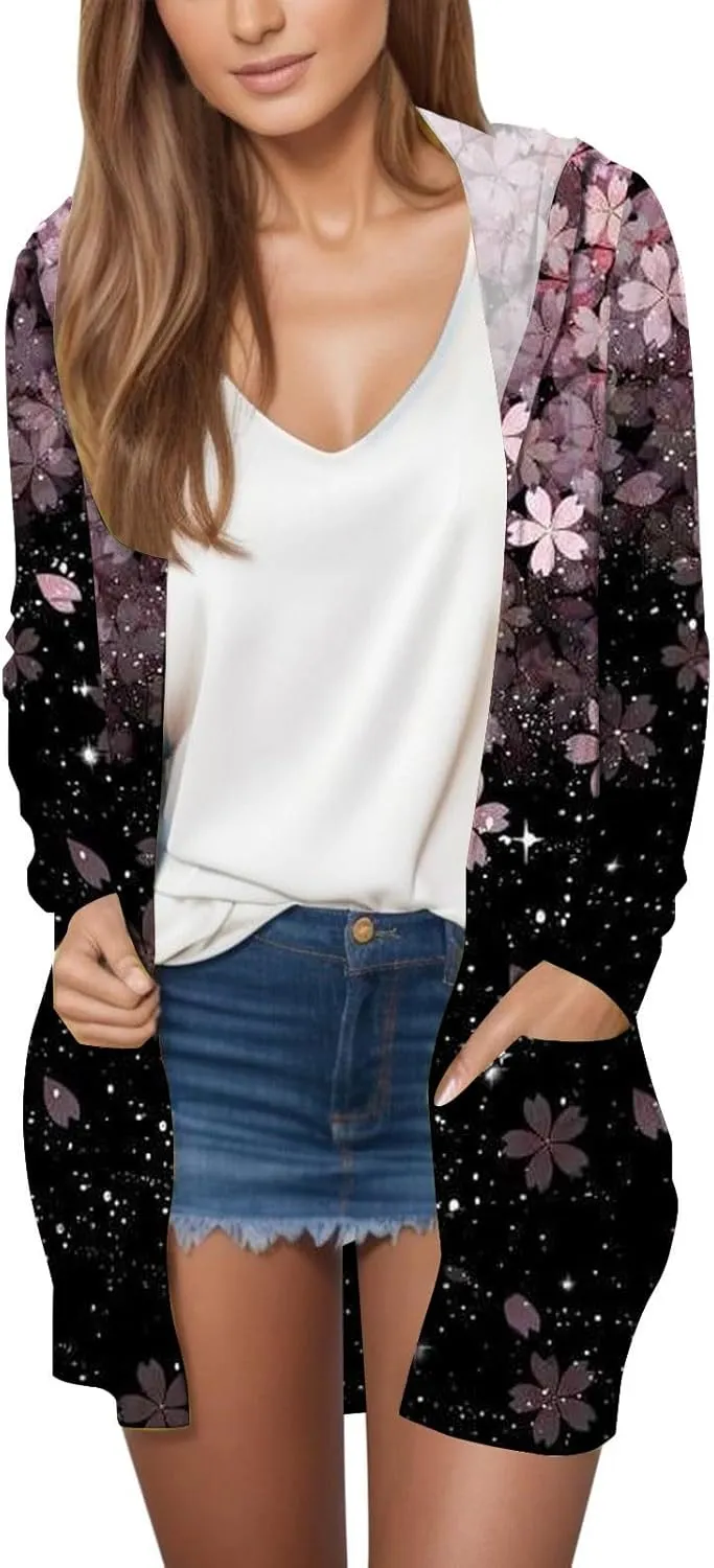 Womens Cardigans Summer Lightweight Long Sleeve with Pockets 2024 Plus Size Casual Loose Thin Open Front Cardigan
