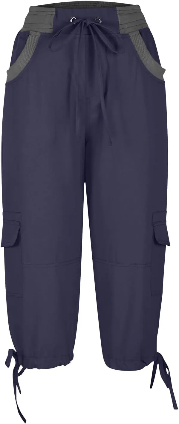 Women's Cargo Capris Relaxed Fit Low Waist Cargo Capri Pant Summer Casual Lightweight Lounge Cropped Trousers Pockets