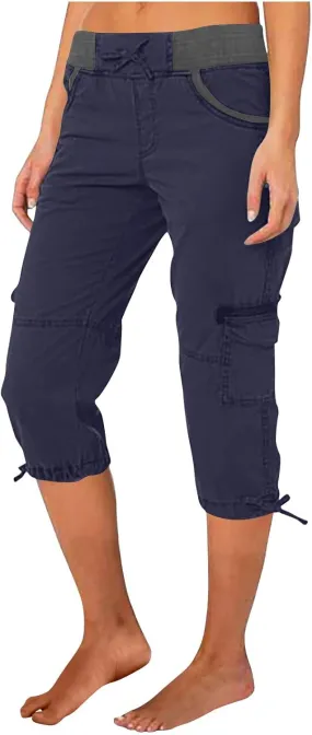 Women's Cargo Capris Relaxed Fit Low Waist Cargo Capri Pant Summer Casual Lightweight Lounge Cropped Trousers Pockets