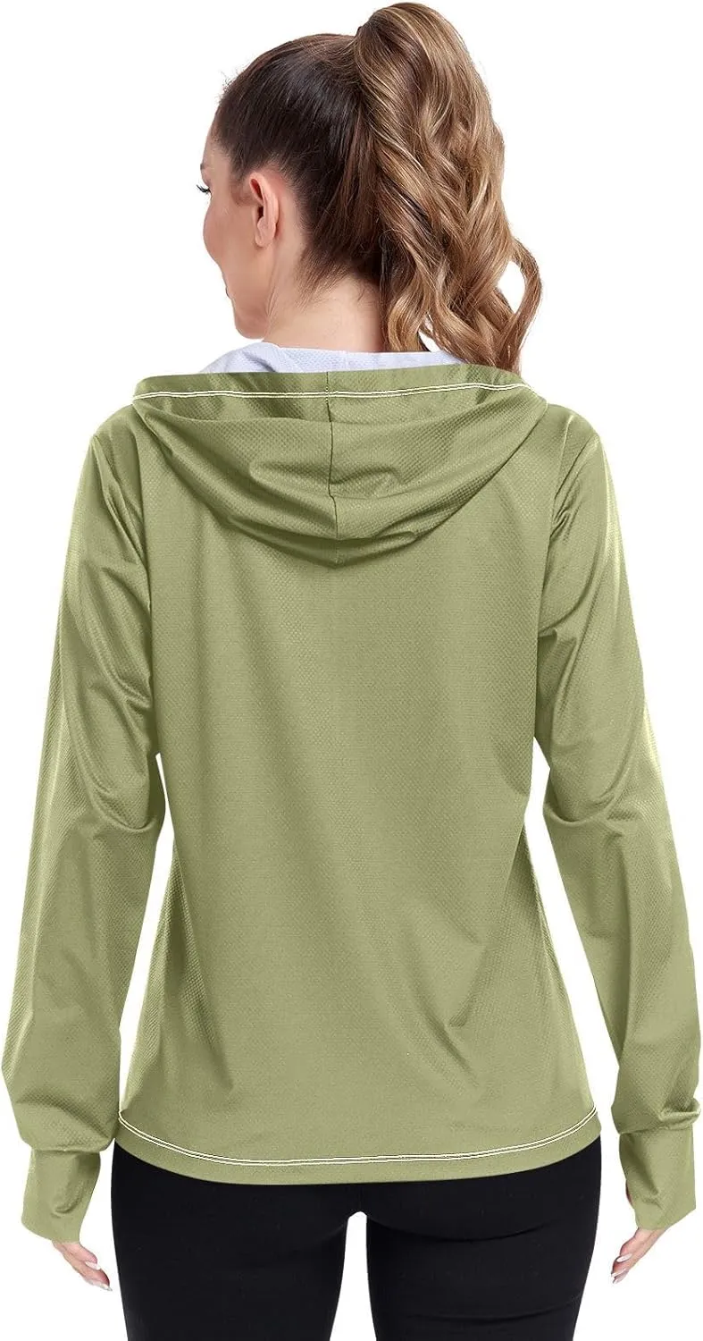 Womens Lightweight Hoodie Long Sleeve Sun Shirts UPF 50  Protection Light Sweatshirt Hiking Outdoor