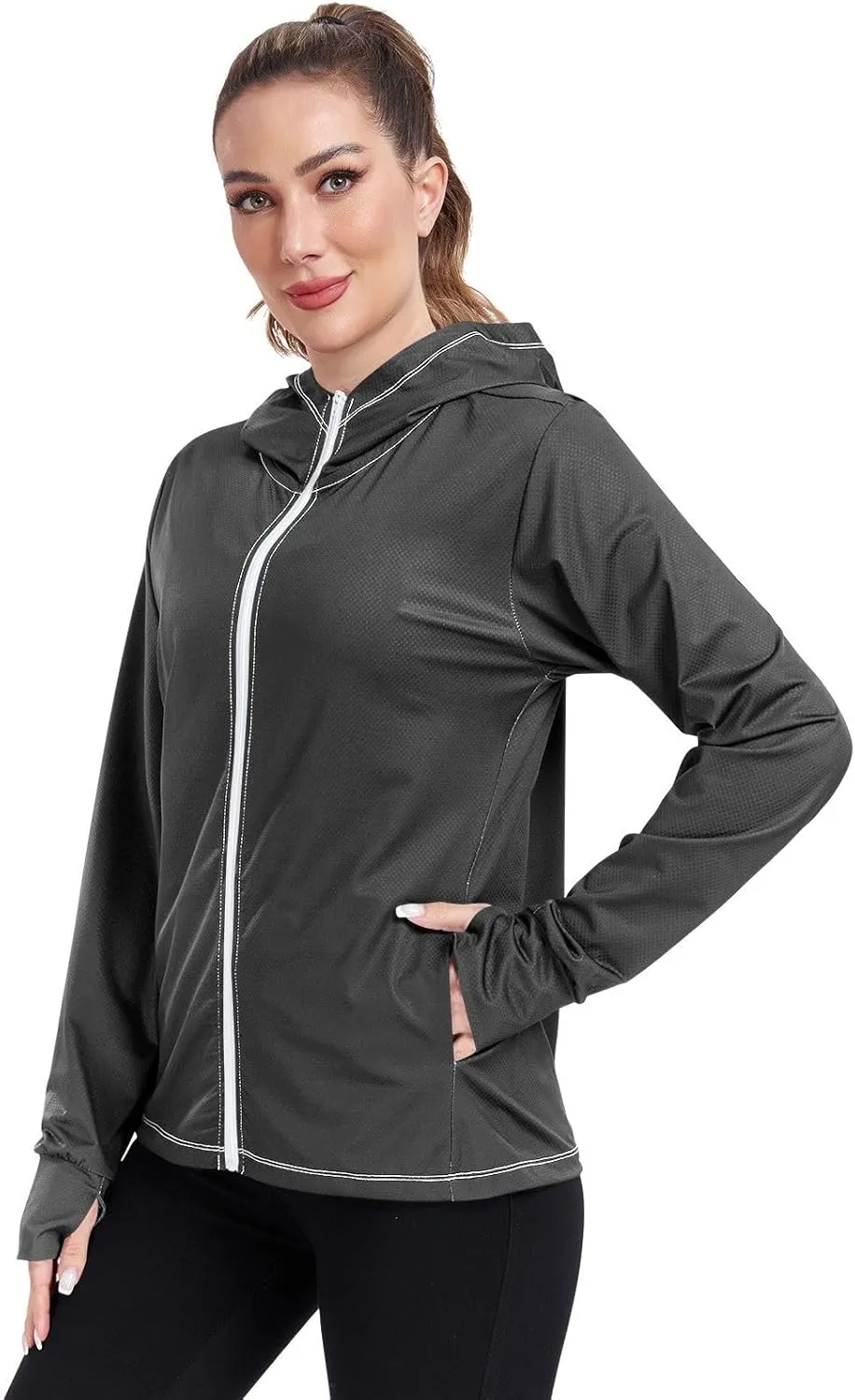 Womens Lightweight Hoodie Long Sleeve Sun Shirts UPF 50  Protection Light Sweatshirt Hiking Outdoor