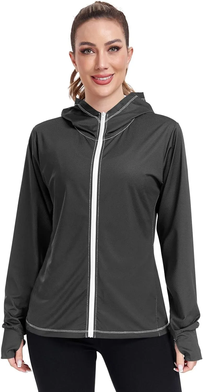 Womens Lightweight Hoodie Long Sleeve Sun Shirts UPF 50  Protection Light Sweatshirt Hiking Outdoor