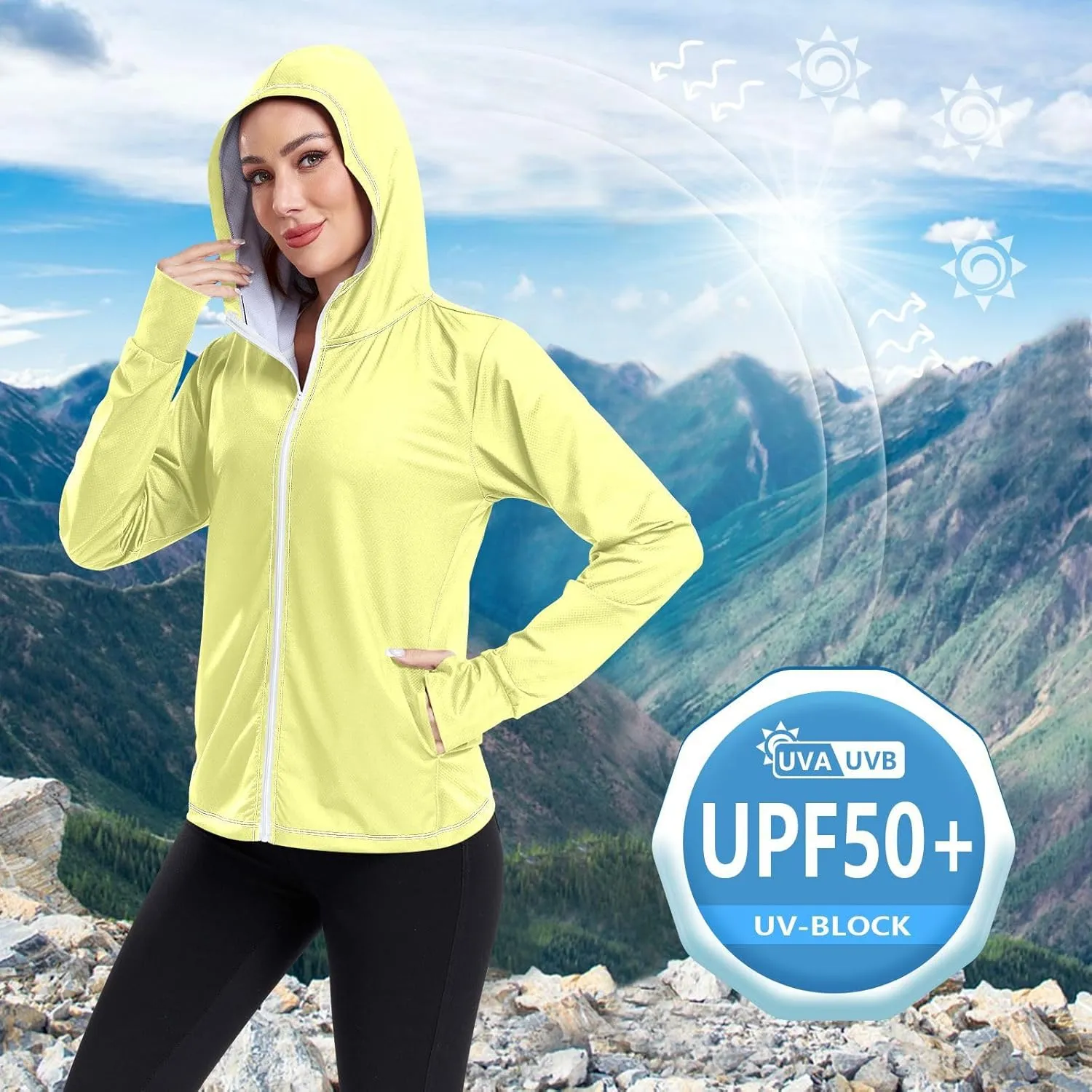 Womens Lightweight Hoodie Long Sleeve Sun Shirts UPF 50  Protection Light Sweatshirt Hiking Outdoor