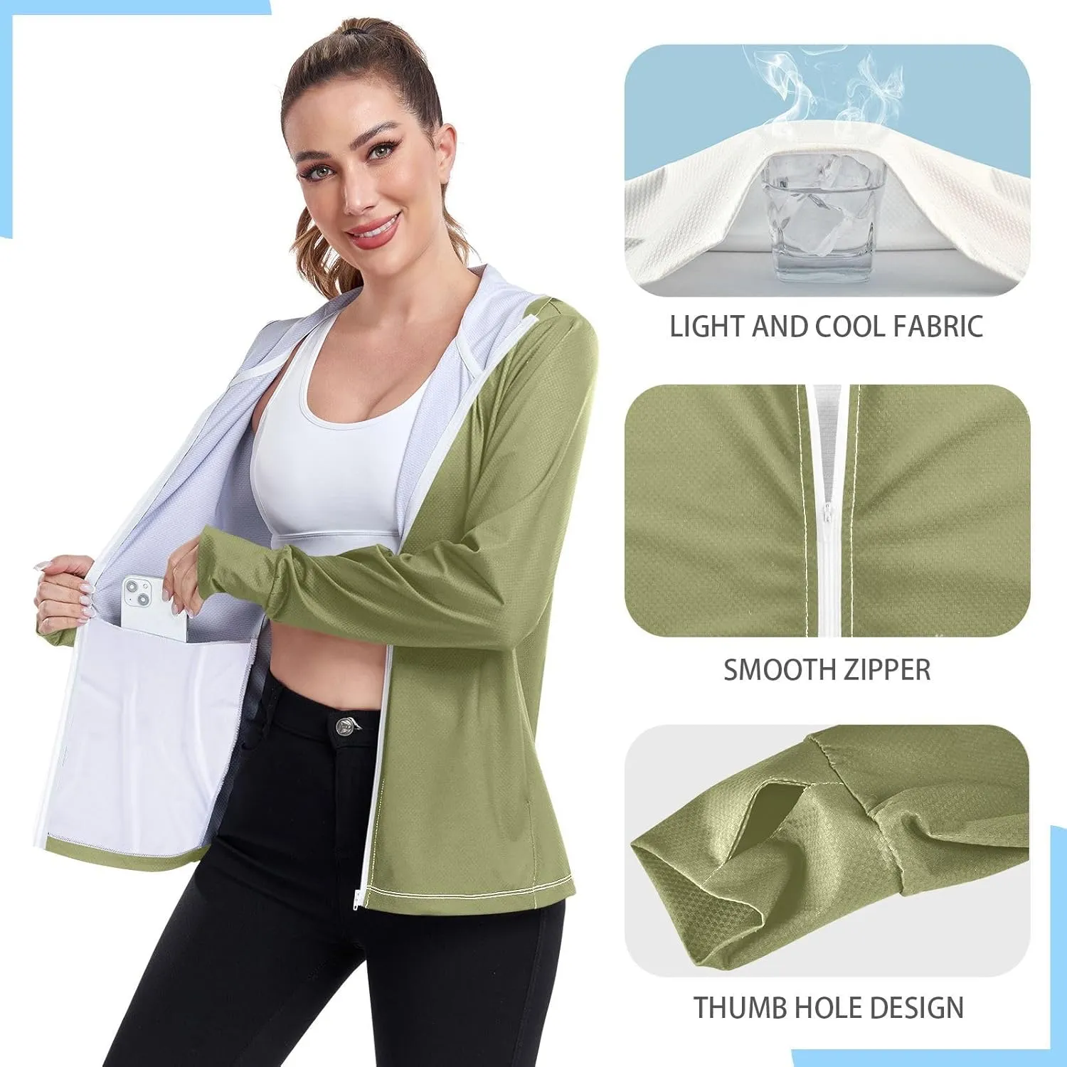 Womens Lightweight Hoodie Long Sleeve Sun Shirts UPF 50  Protection Light Sweatshirt Hiking Outdoor