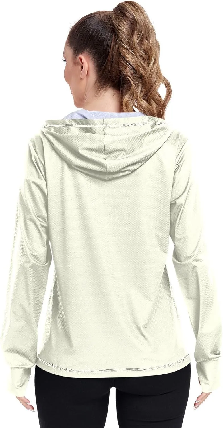 Womens Lightweight Hoodie Long Sleeve Sun Shirts UPF 50  Protection Light Sweatshirt Hiking Outdoor