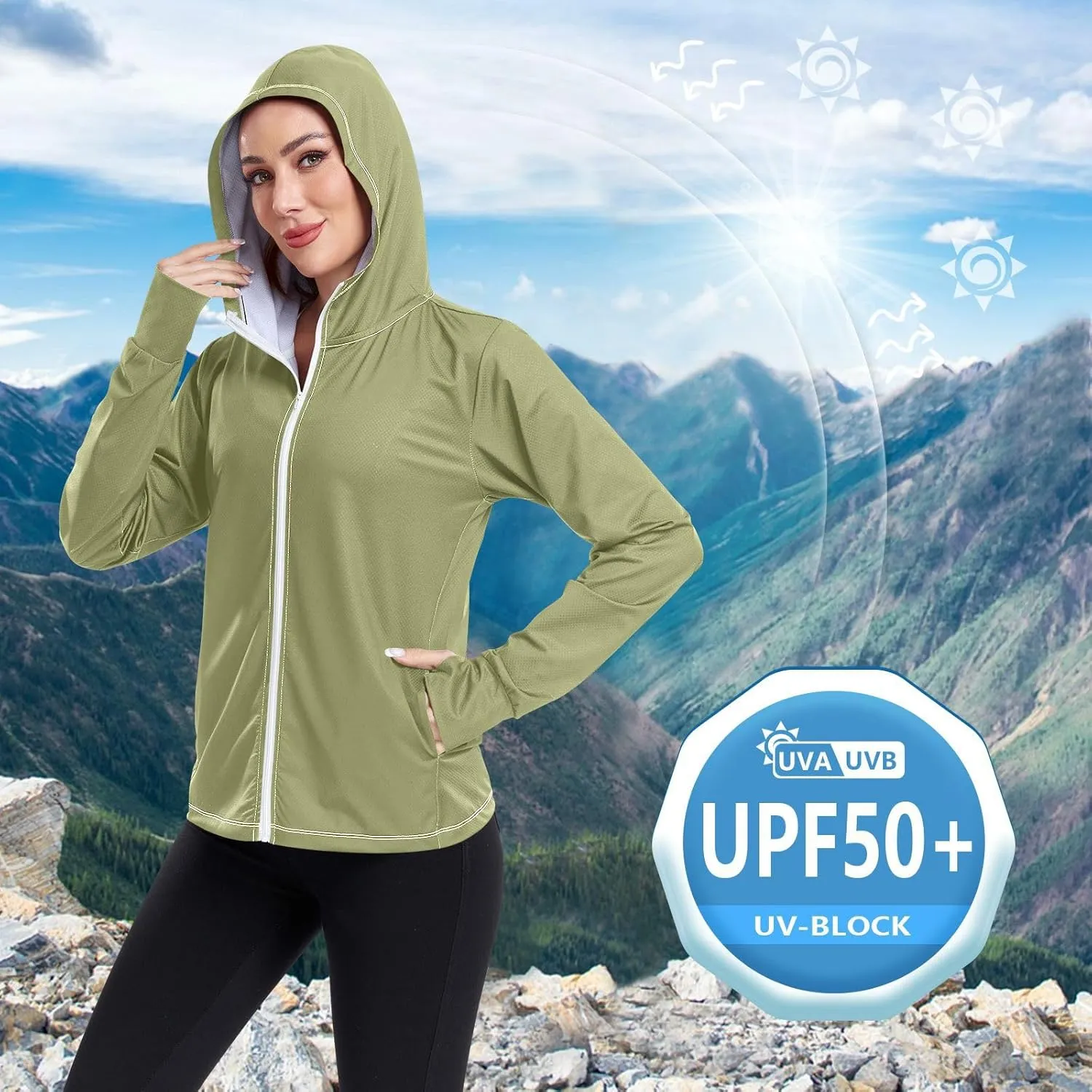 Womens Lightweight Hoodie Long Sleeve Sun Shirts UPF 50  Protection Light Sweatshirt Hiking Outdoor