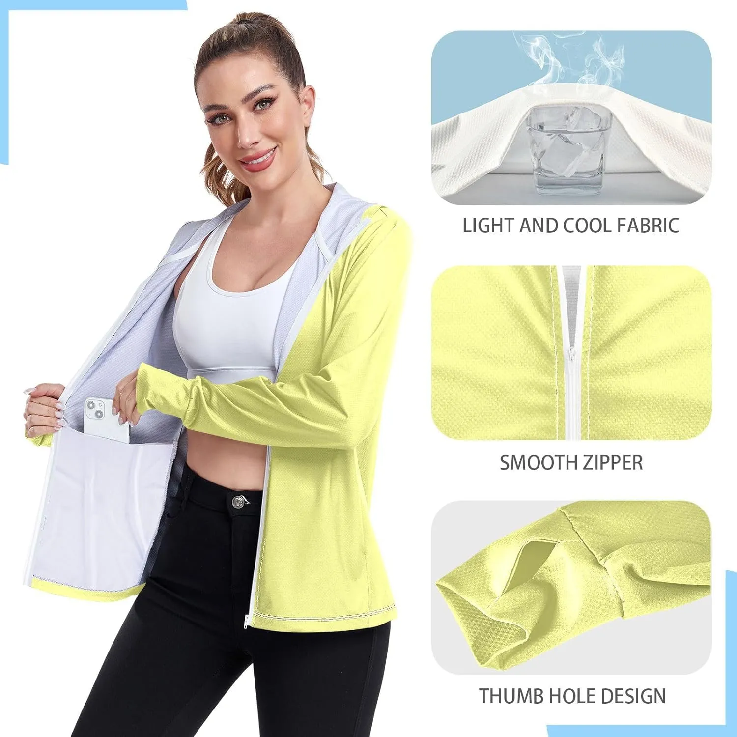 Womens Lightweight Hoodie Long Sleeve Sun Shirts UPF 50  Protection Light Sweatshirt Hiking Outdoor