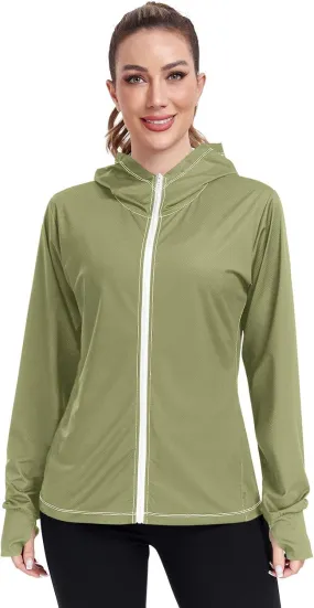 Womens Lightweight Hoodie Long Sleeve Sun Shirts UPF 50  Protection Light Sweatshirt Hiking Outdoor
