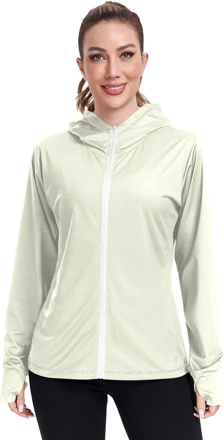 Womens Lightweight Hoodie Long Sleeve Sun Shirts UPF 50  Protection Light Sweatshirt Hiking Outdoor