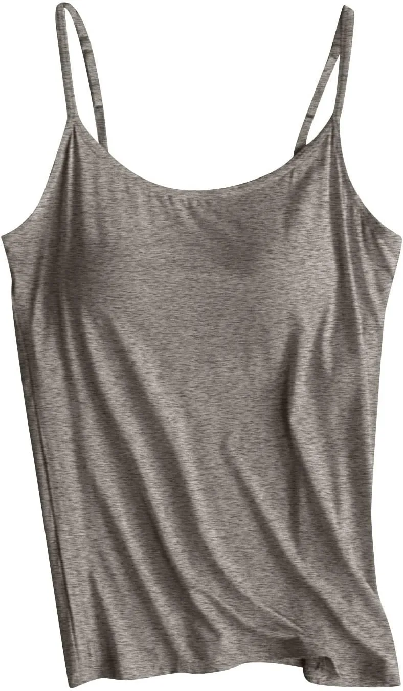Womens Modal Athletic Tank Tops Summer Spaghetti Strap Built in Bra Crop Vests Fitness Running Yoga Quick-Dry Camisole