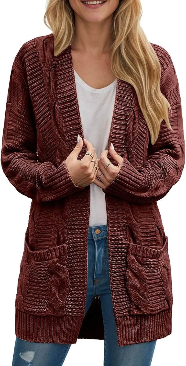 Womens Open Front Cardigan Sweaters Fall Fashion Button Down Long Cable Knit Chunky Winter Outerwear Coats